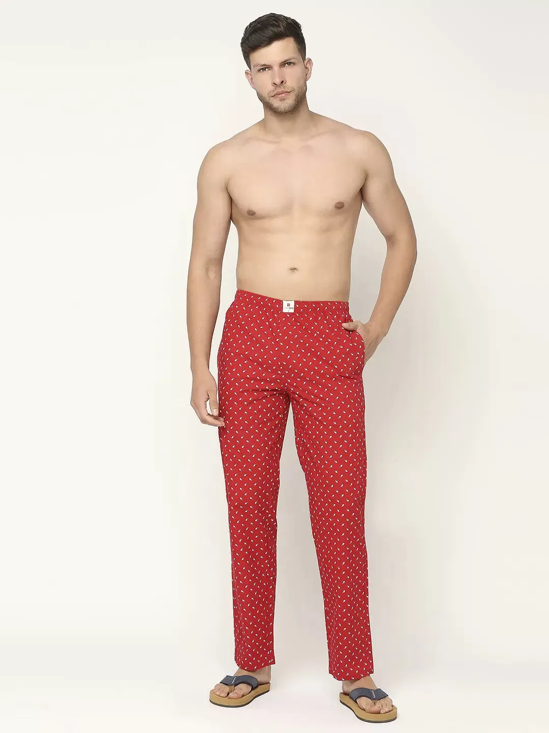 Men Premium Cotton Printed Red Pyjama- UnderJeans by Spykar