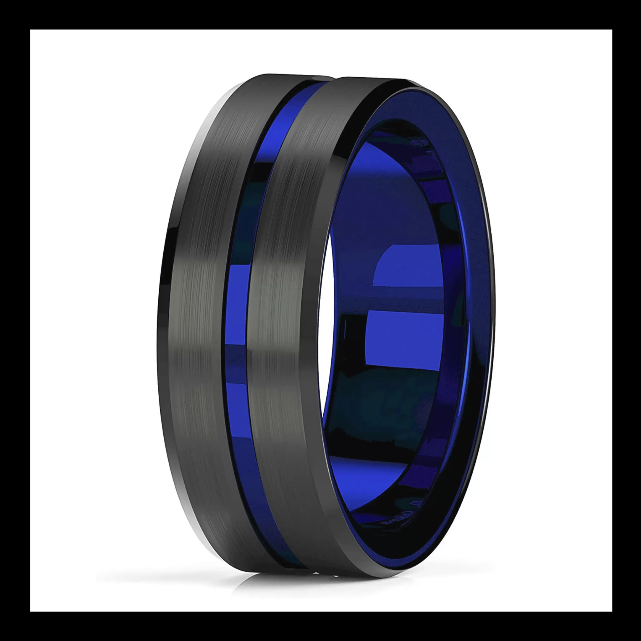 Mens Blue and Yellow Tungsten Rings