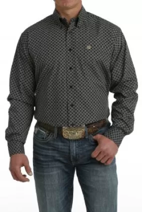 Men's Cinch Black/Khaki Geometric Print Button-Down Western Shirt