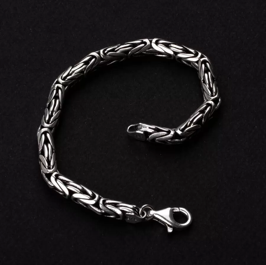 Men's Heavy Bracelet 7.5mm Round Byzantine Chain in Sterling Silver