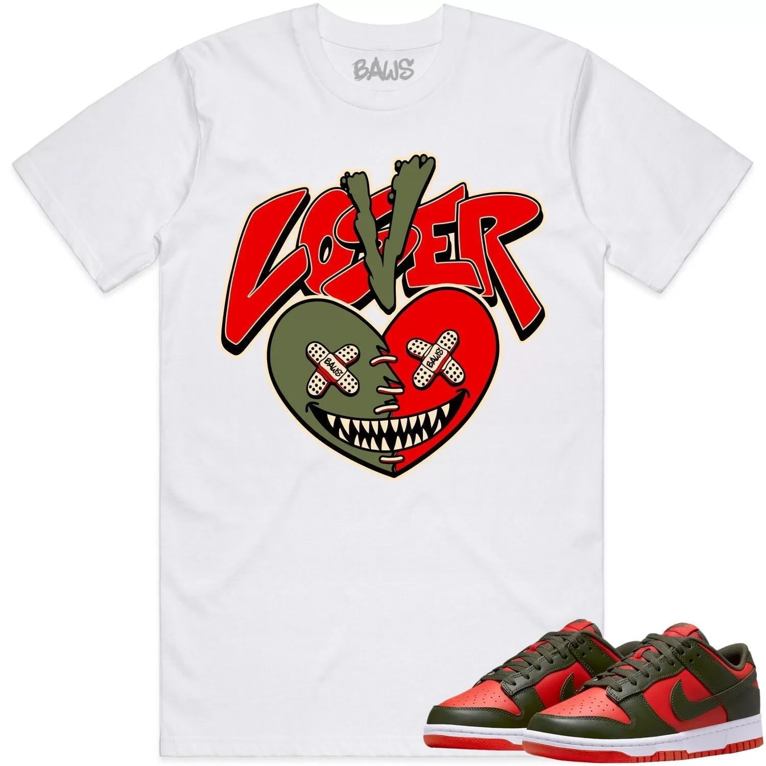 Mystic Red Dunks Shirt to Match - OLIVE LOVER LOSER BAWS