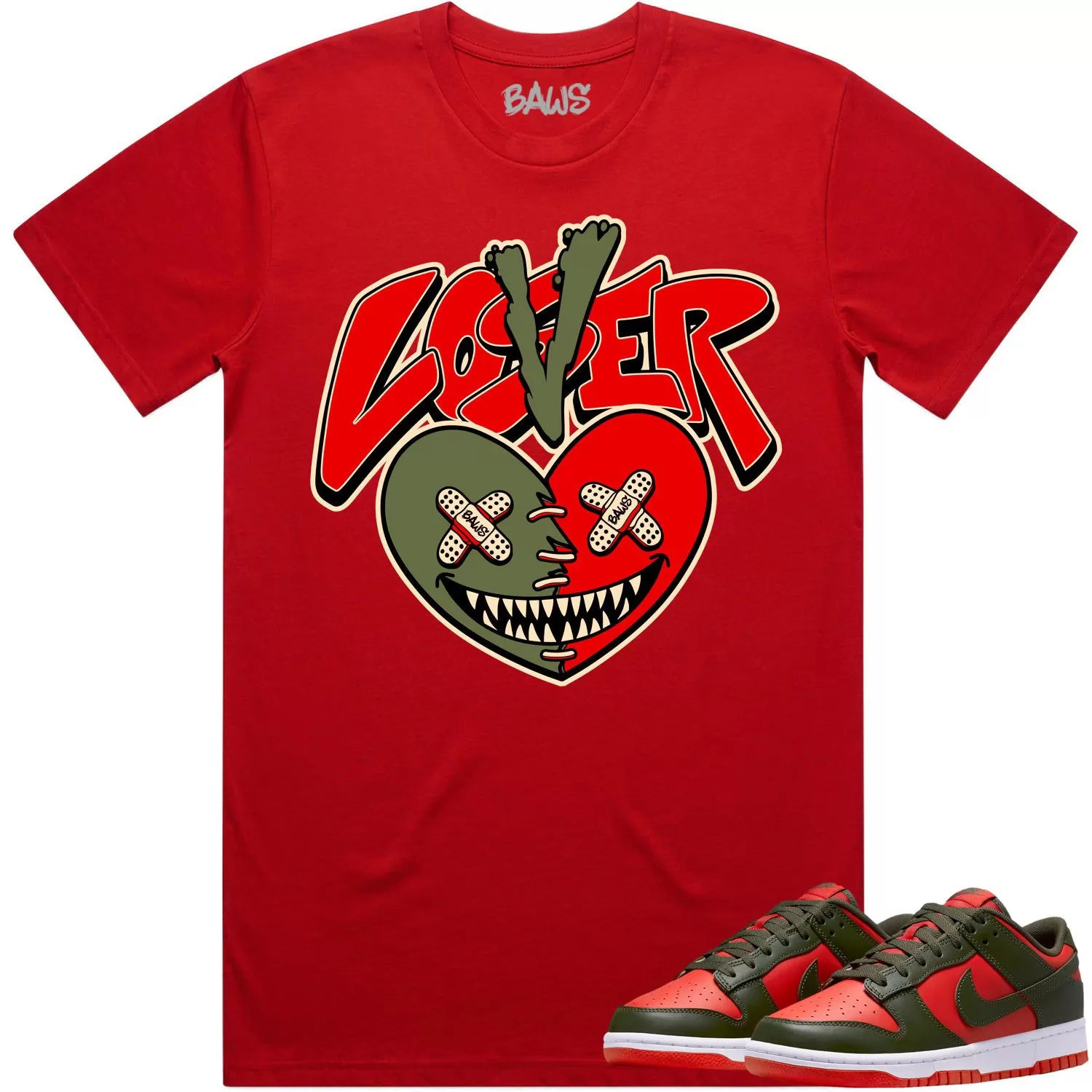 Mystic Red Dunks Shirt to Match - OLIVE LOVER LOSER BAWS