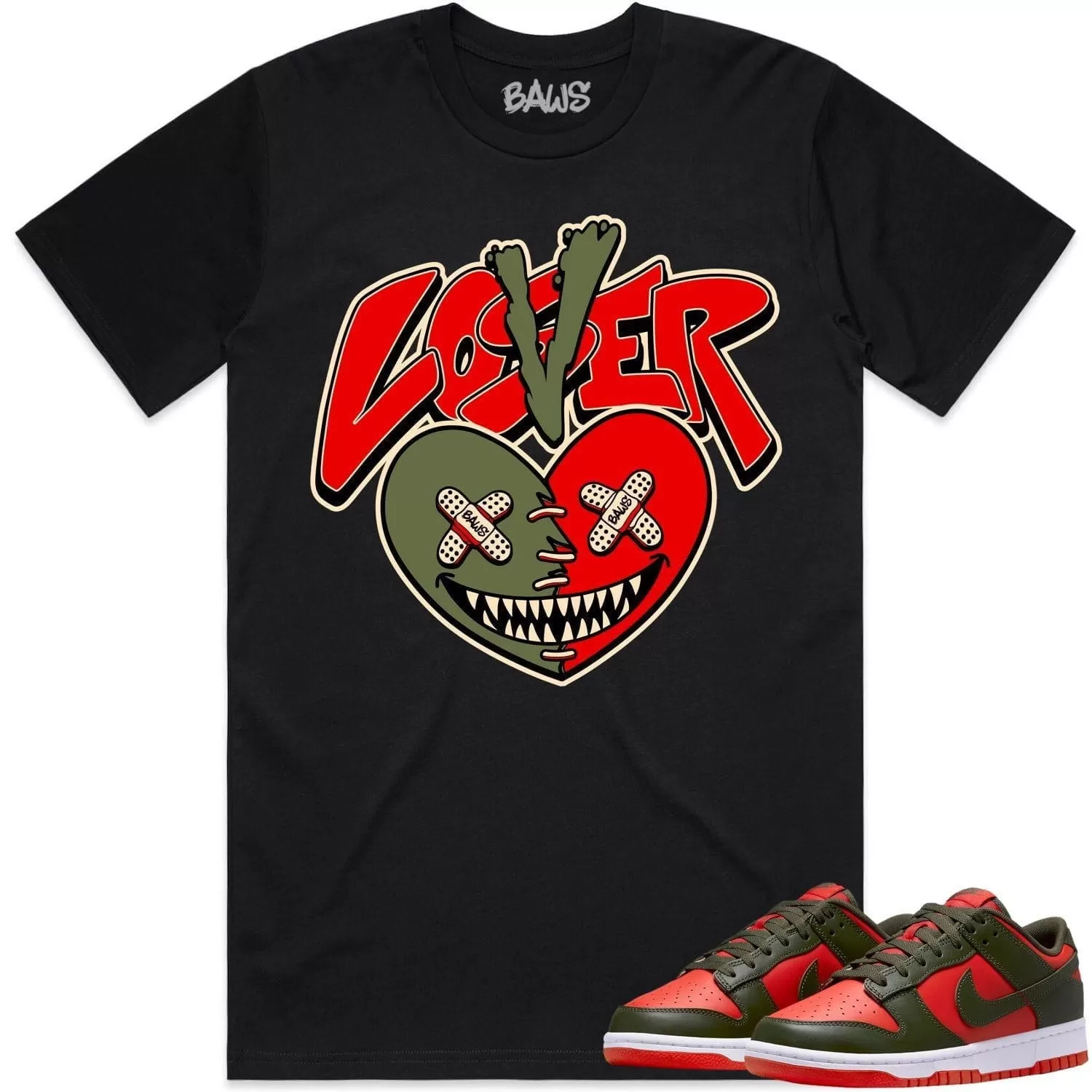 Mystic Red Dunks Shirt to Match - OLIVE LOVER LOSER BAWS