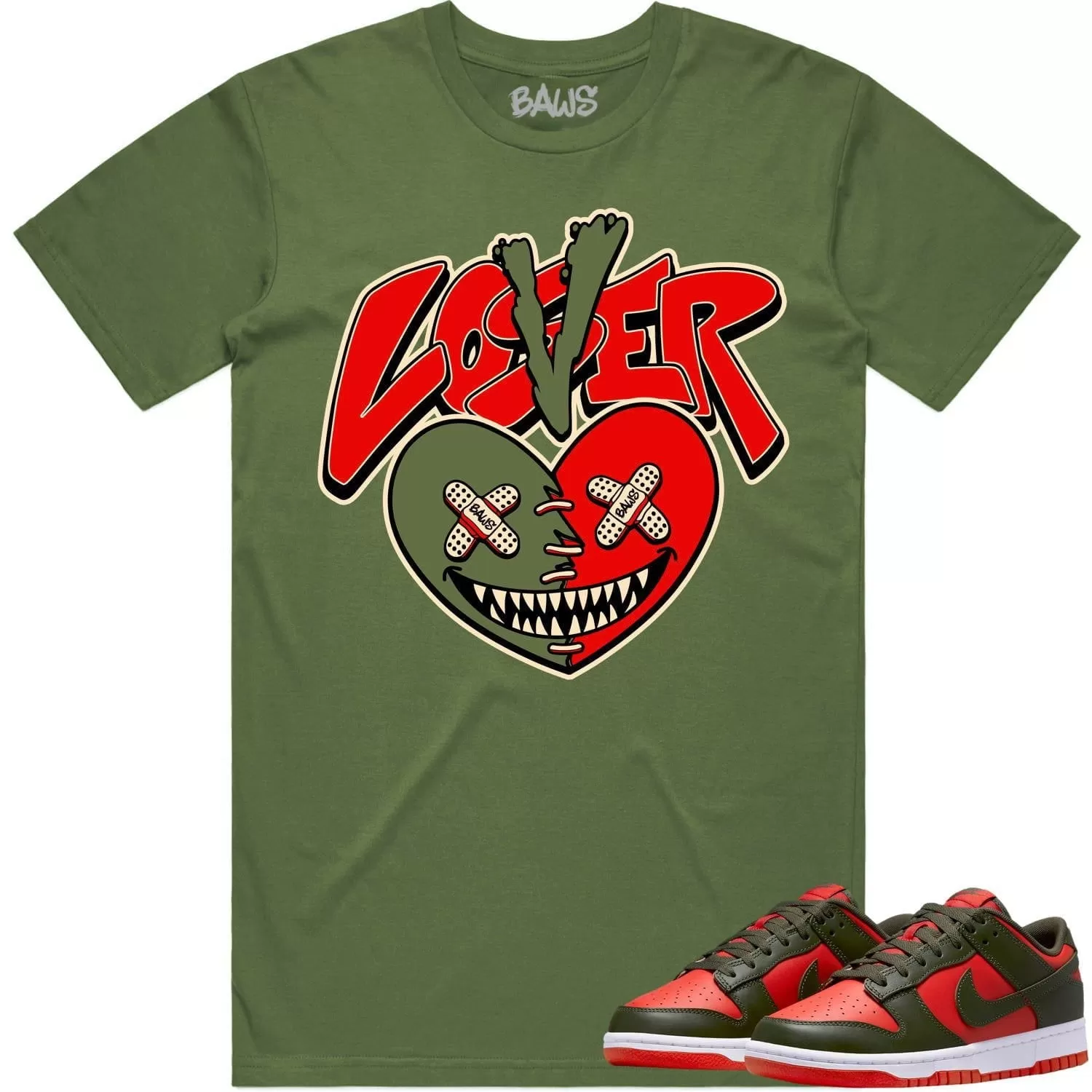 Mystic Red Dunks Shirt to Match - OLIVE LOVER LOSER BAWS