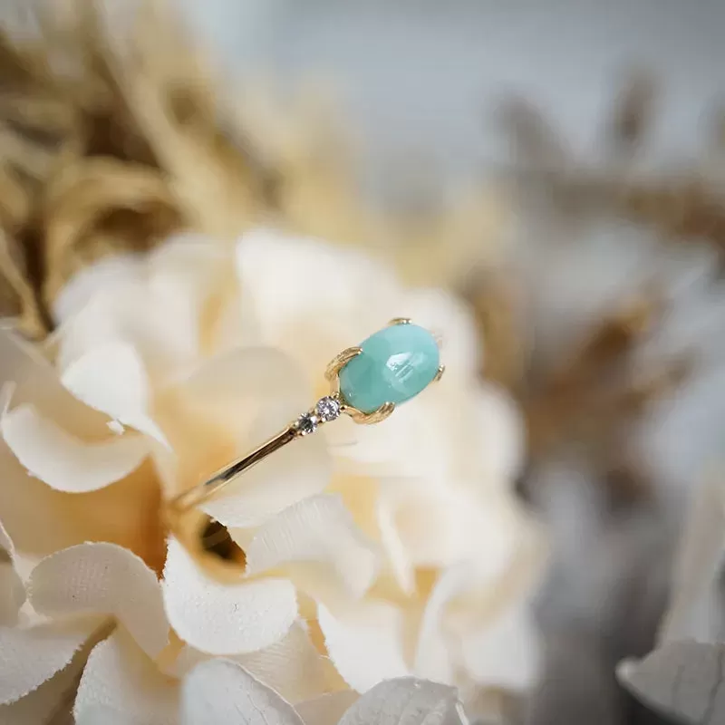 Natural Larimar 925 Sterling Silver Gold Plated Ring