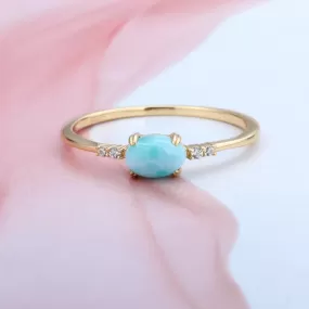 Natural Larimar 925 Sterling Silver Gold Plated Ring