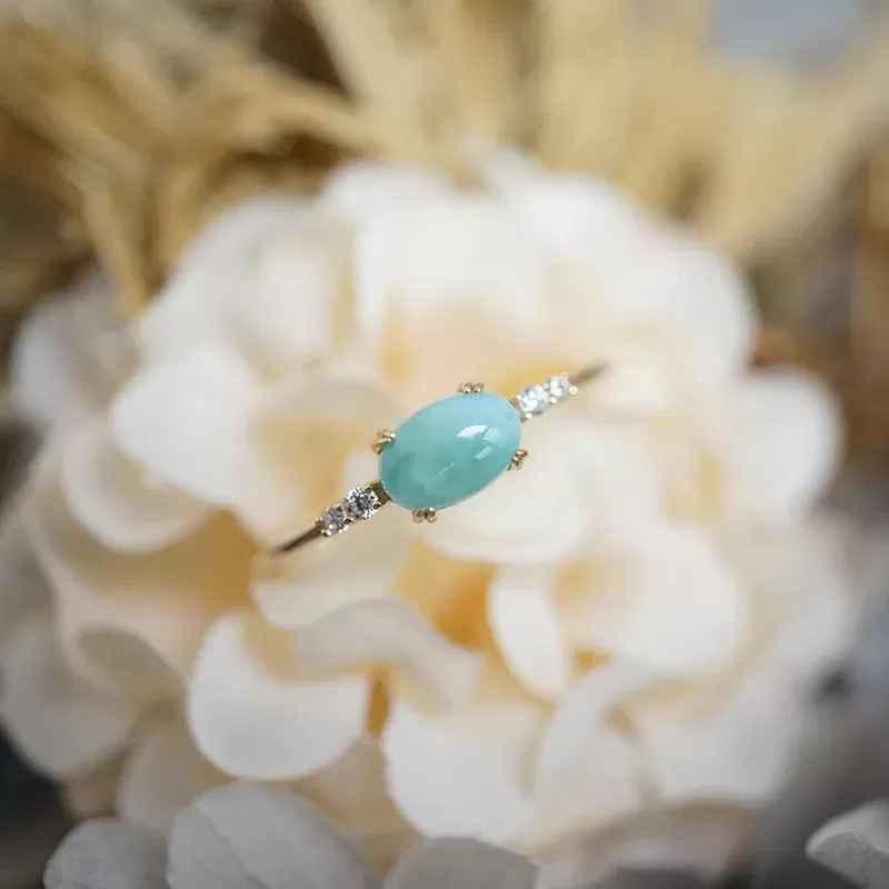 Natural Larimar 925 Sterling Silver Gold Plated Ring