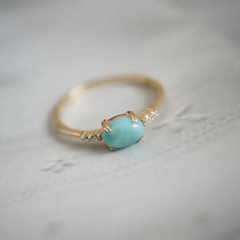 Natural Larimar 925 Sterling Silver Gold Plated Ring