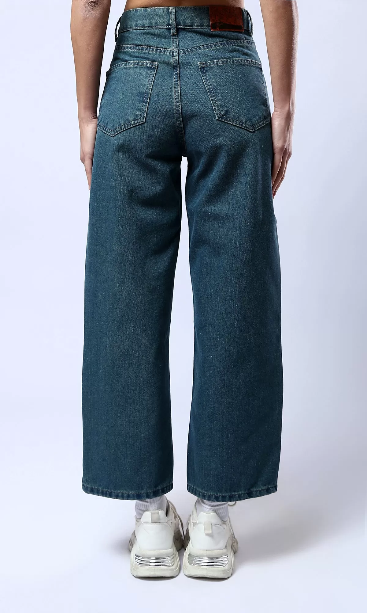 O177957 Greenish Blue Cotton Jeans With Double Closure