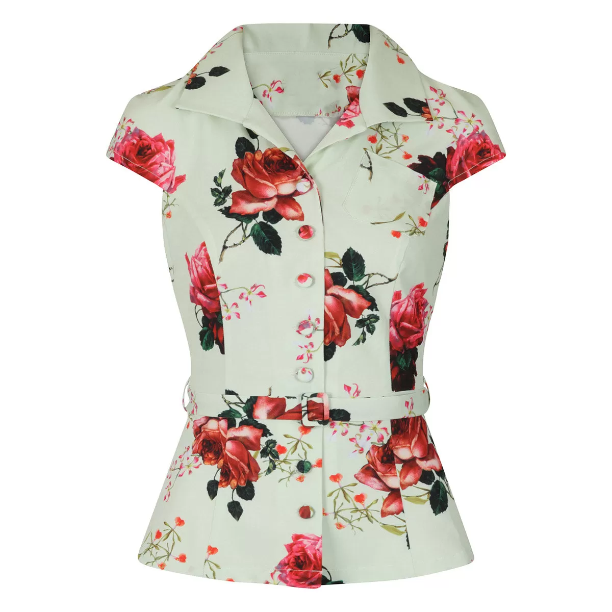 Off White Red Rose Floral Vintage Blouse