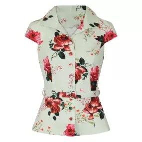 Off White Red Rose Floral Vintage Blouse