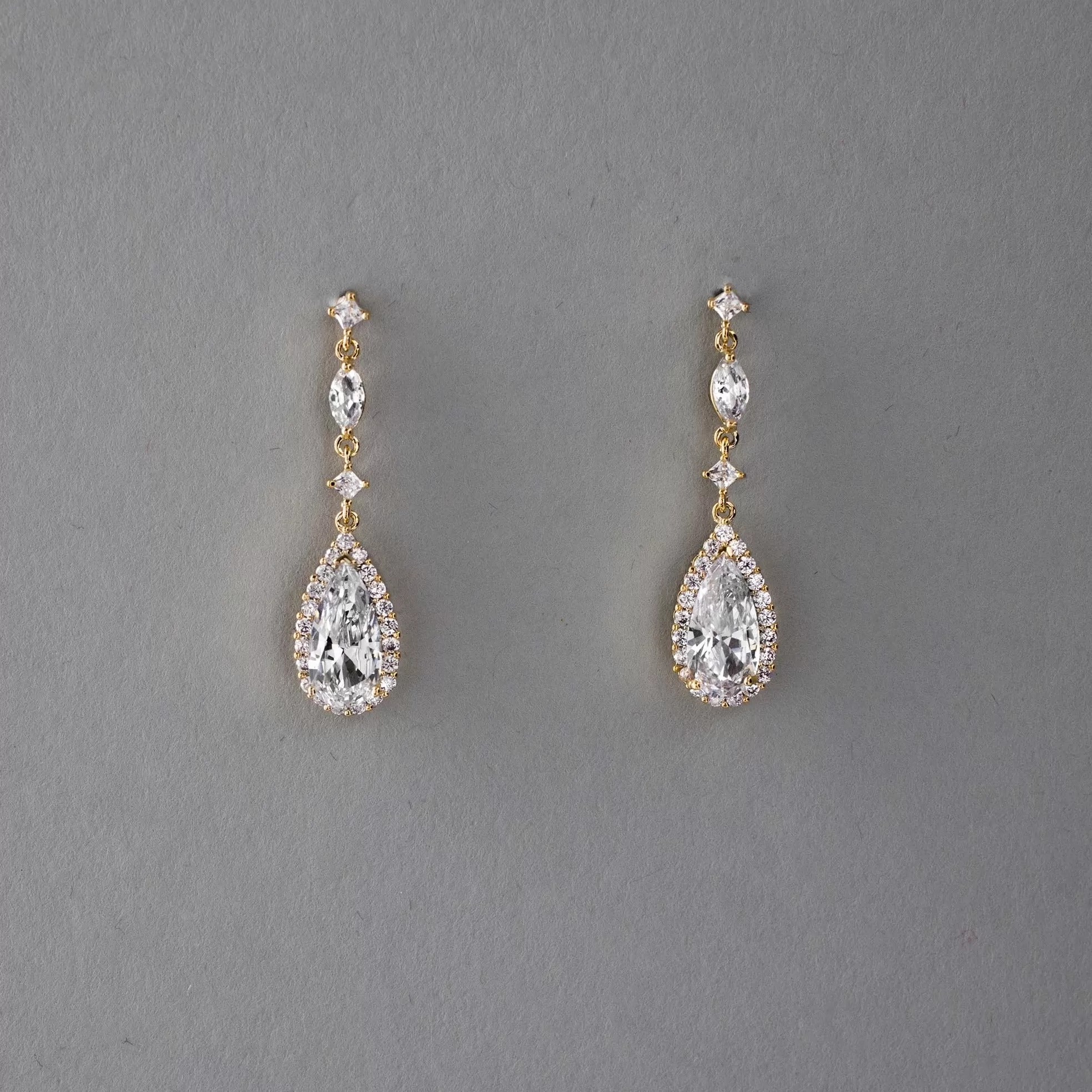 Pave Elongated Pear Drop CZ Earrings