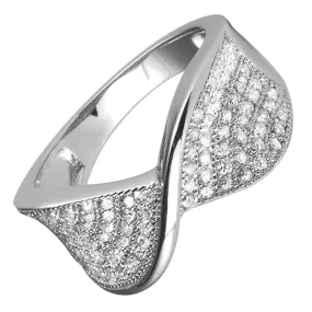 Pave Twist Rhodium Ring