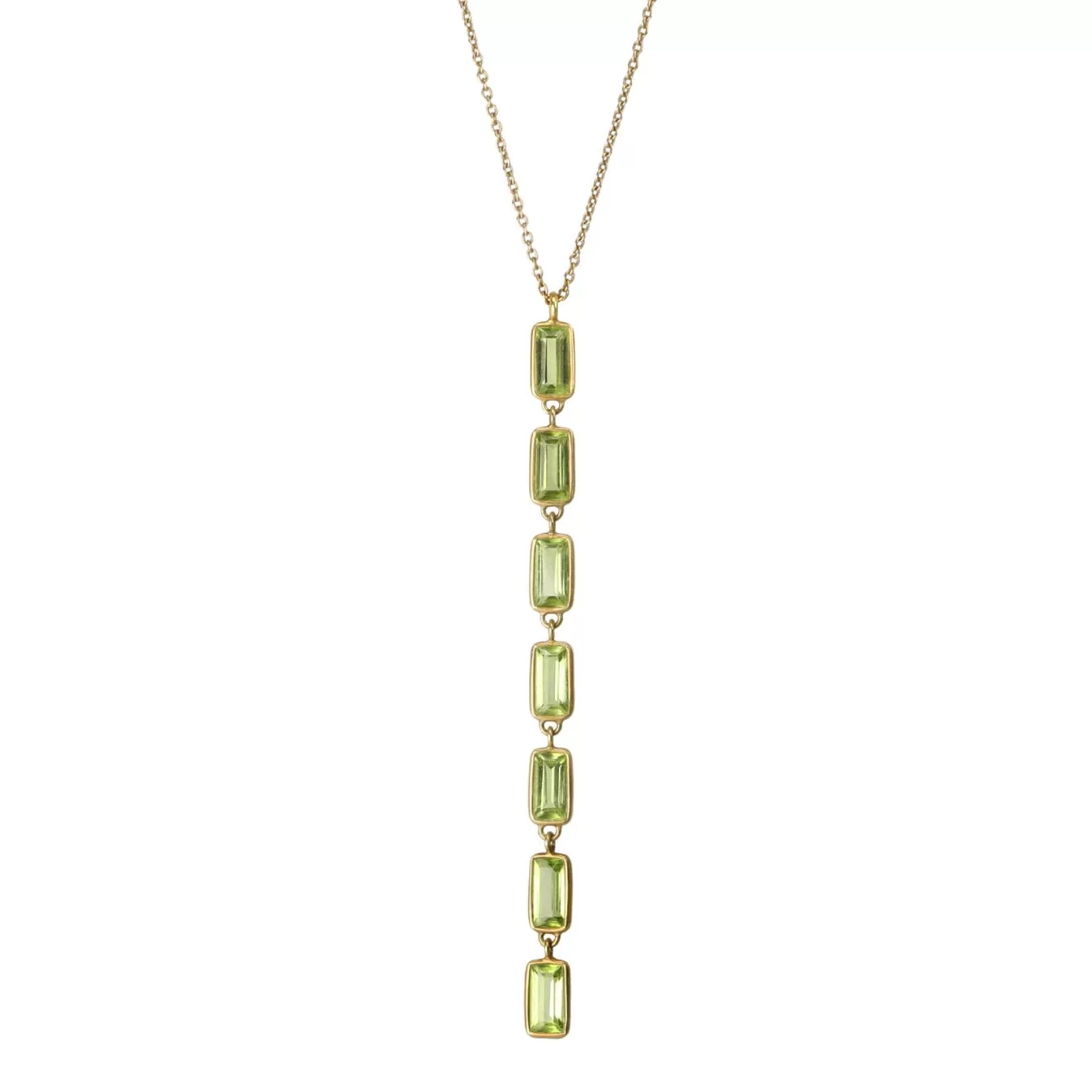 Peridot Baguette Stiletto Lariat Necklace