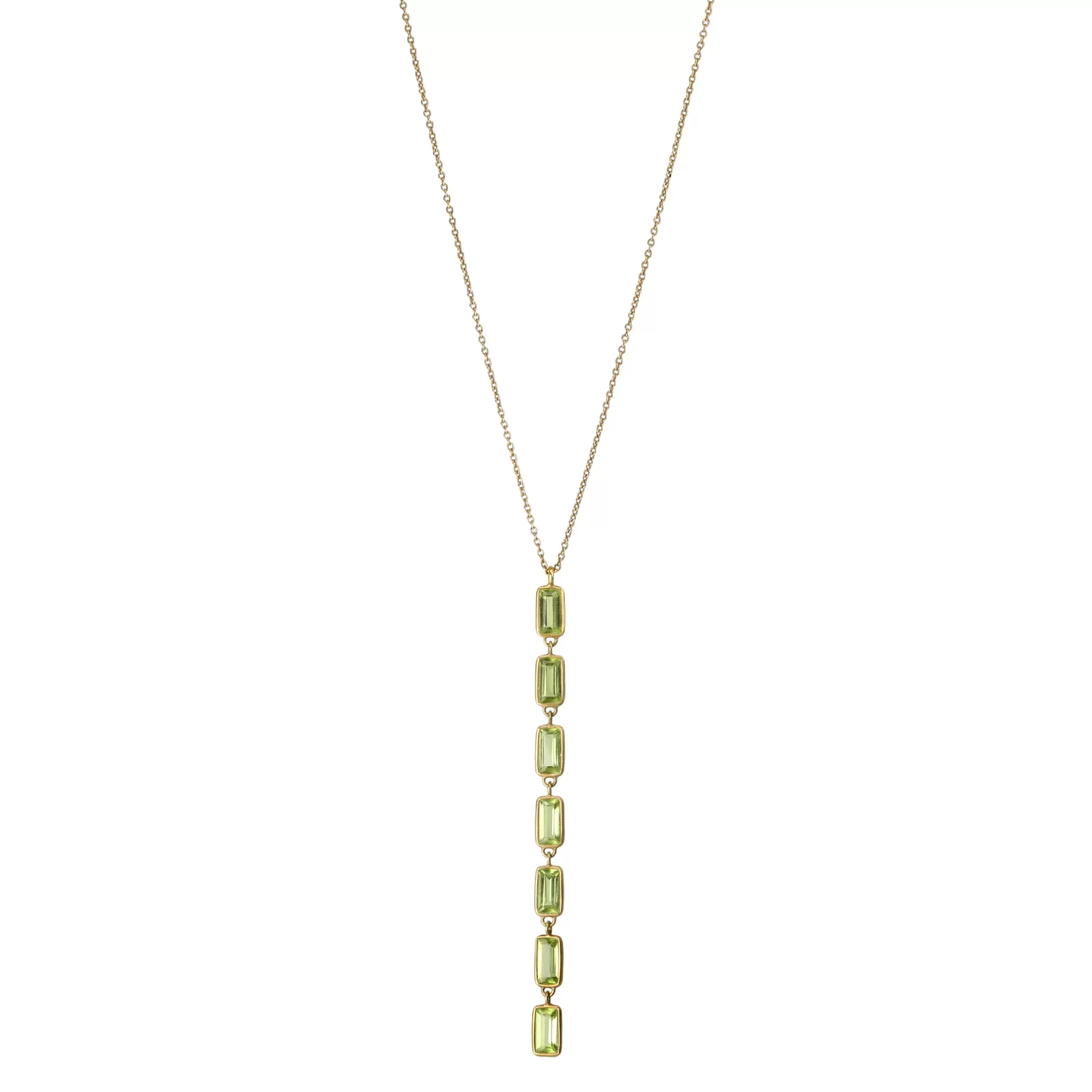 Peridot Baguette Stiletto Lariat Necklace