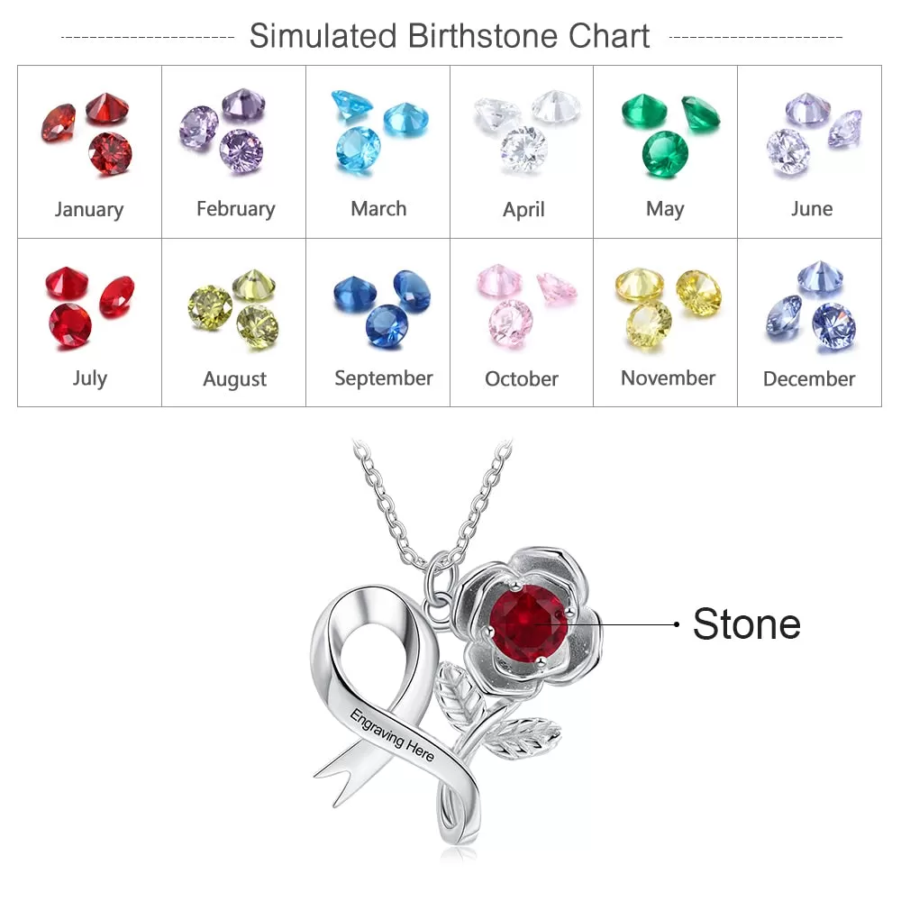 Personalized 12 Colors Birthstone Rose Flower Necklace