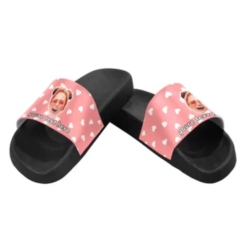 Personalized Blue And Pink Heart Shape Face Sandals Personalized Face Slides