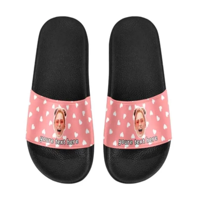 Personalized Blue And Pink Heart Shape Face Sandals Personalized Face Slides