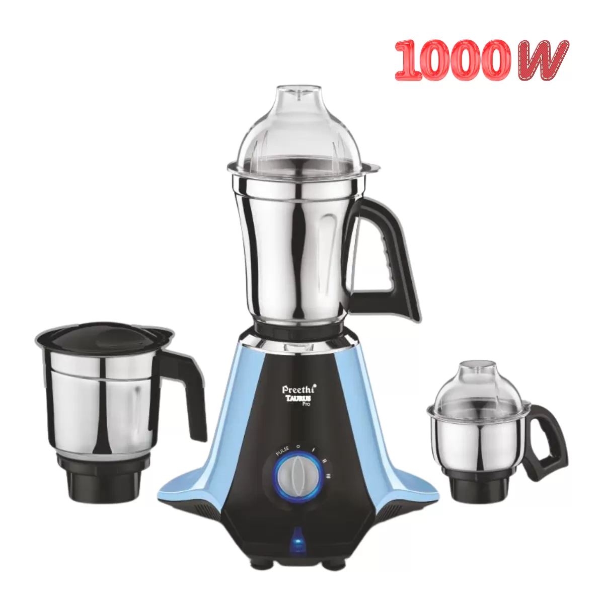 Preethi Taurus Pro MG-259 mixer grinder, 1000 watt, Blue-Black, 3 jars, 2yr Guarantee & Lifelong Free Service