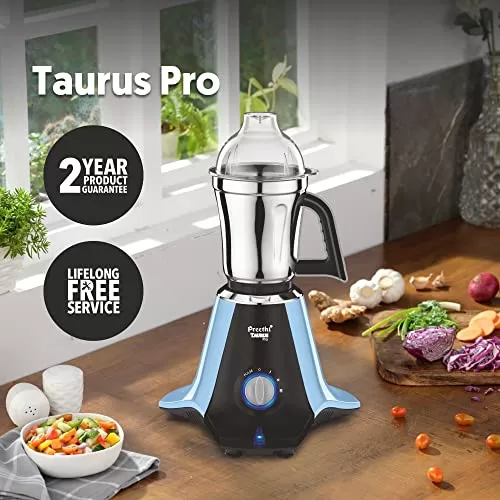 Preethi Taurus Pro MG-259 mixer grinder, 1000 watt, Blue-Black, 3 jars, 2yr Guarantee & Lifelong Free Service