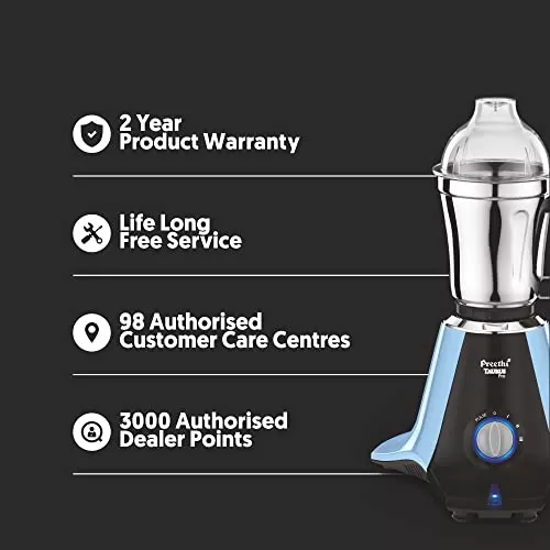 Preethi Taurus Pro MG-259 mixer grinder, 1000 watt, Blue-Black, 3 jars, 2yr Guarantee & Lifelong Free Service