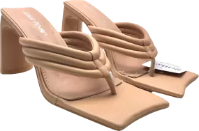 Public Desire Resort Nude Pu Thong Strap Flat Block Heeled Mules UK 5 EU 38 👠