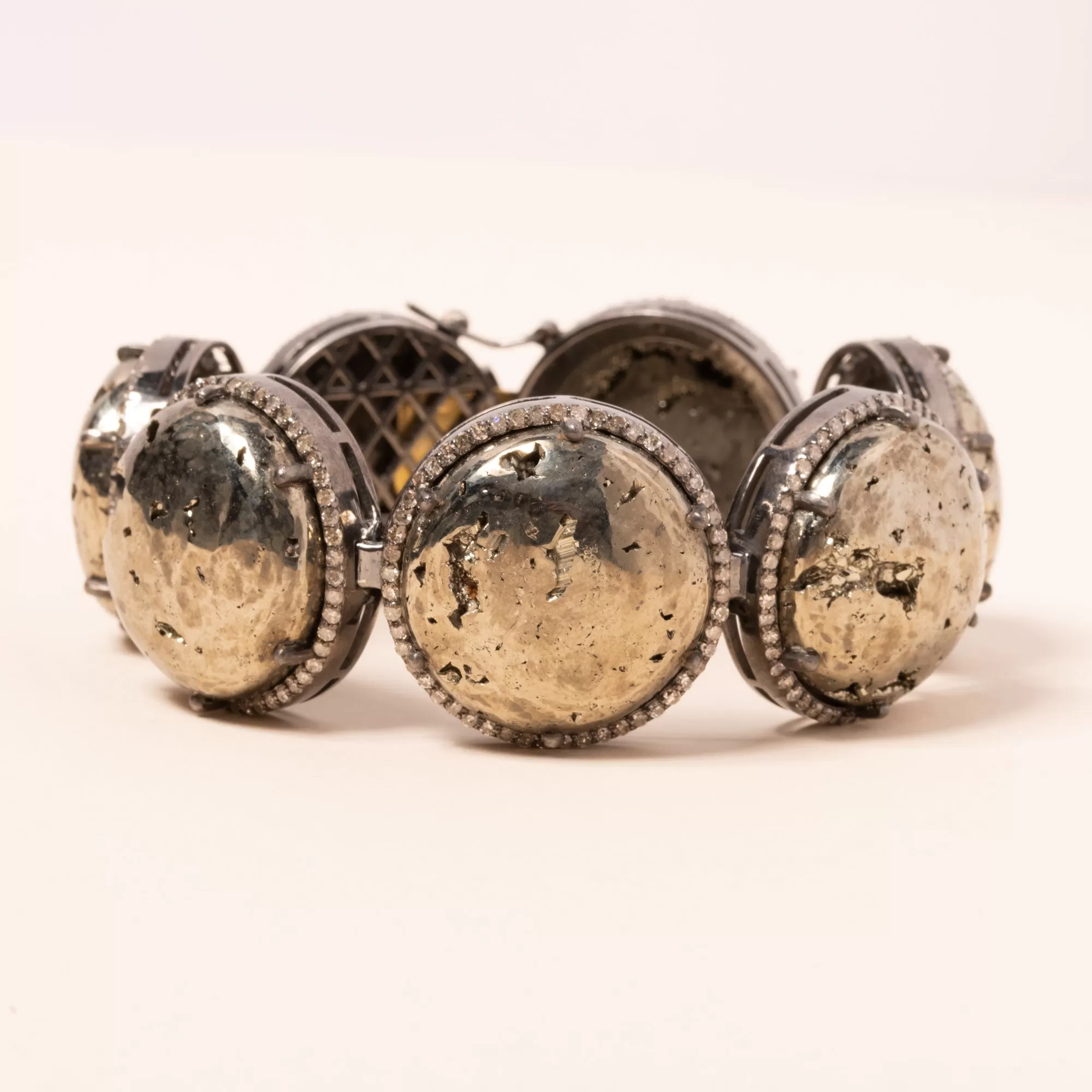 Pyrite set in Silver and 18k Gold with Diamonds Bracelet