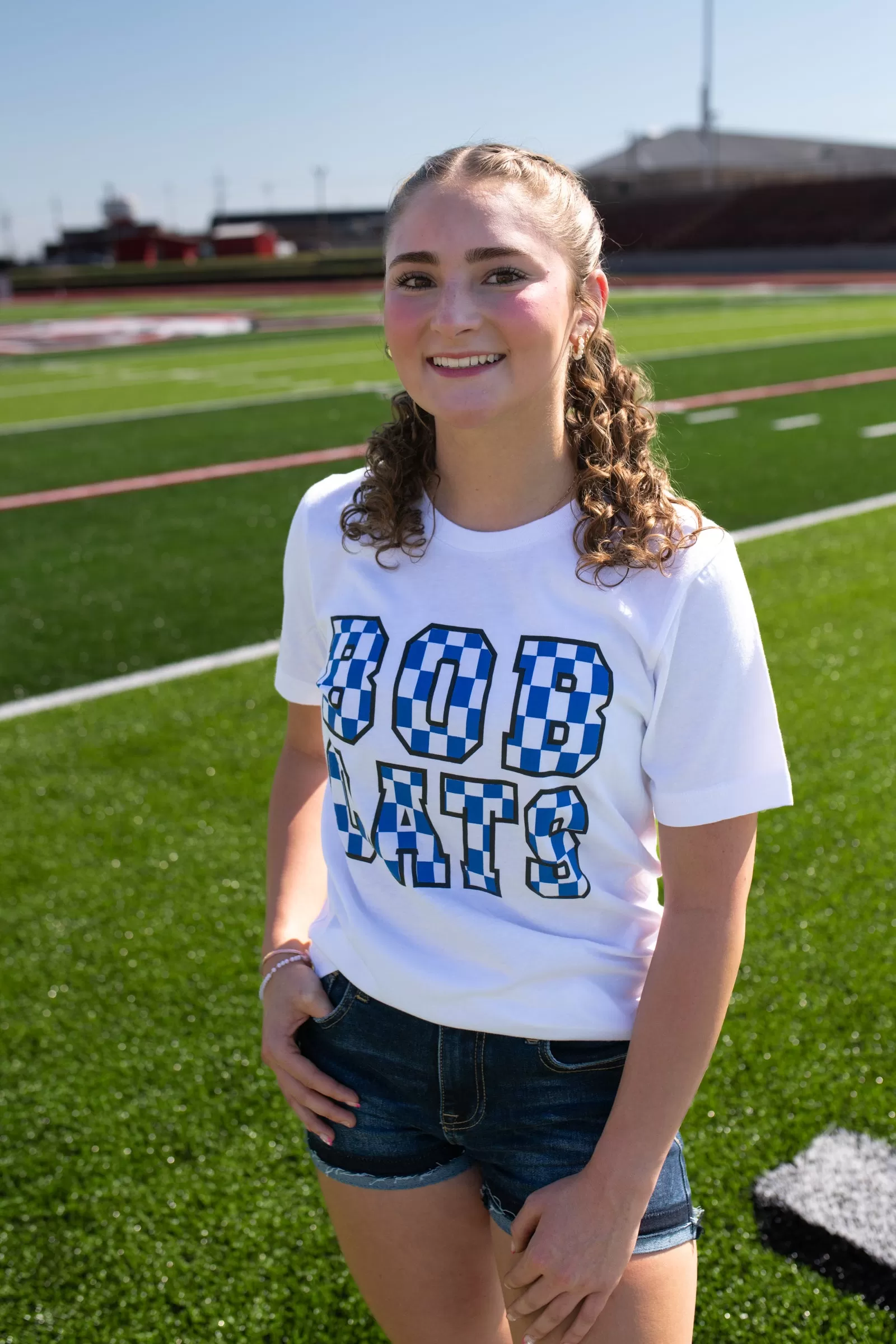 "Checkered Bobcats" Blue & Black Graphic Tee