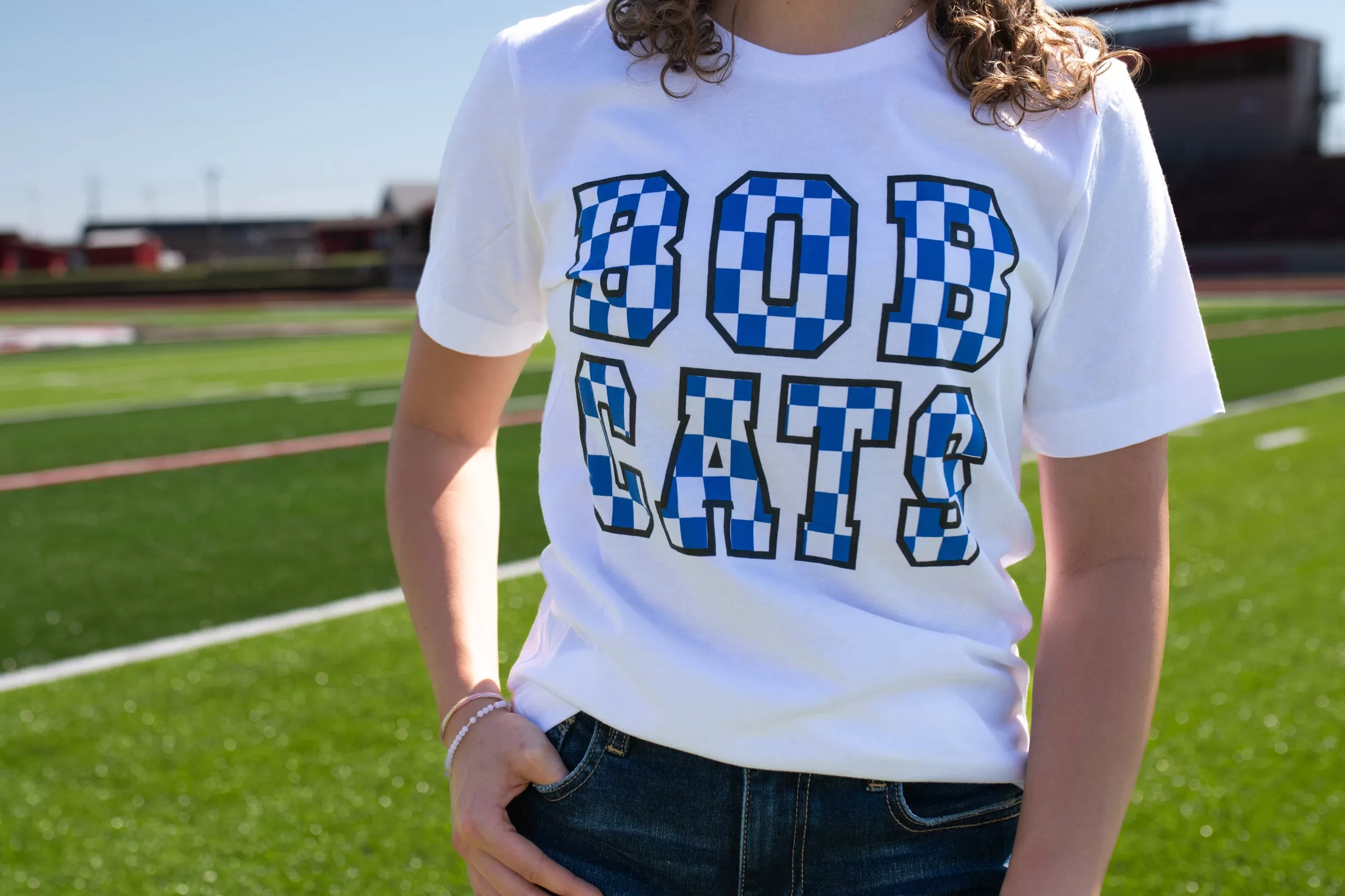 "Checkered Bobcats" Blue & Black Graphic Tee