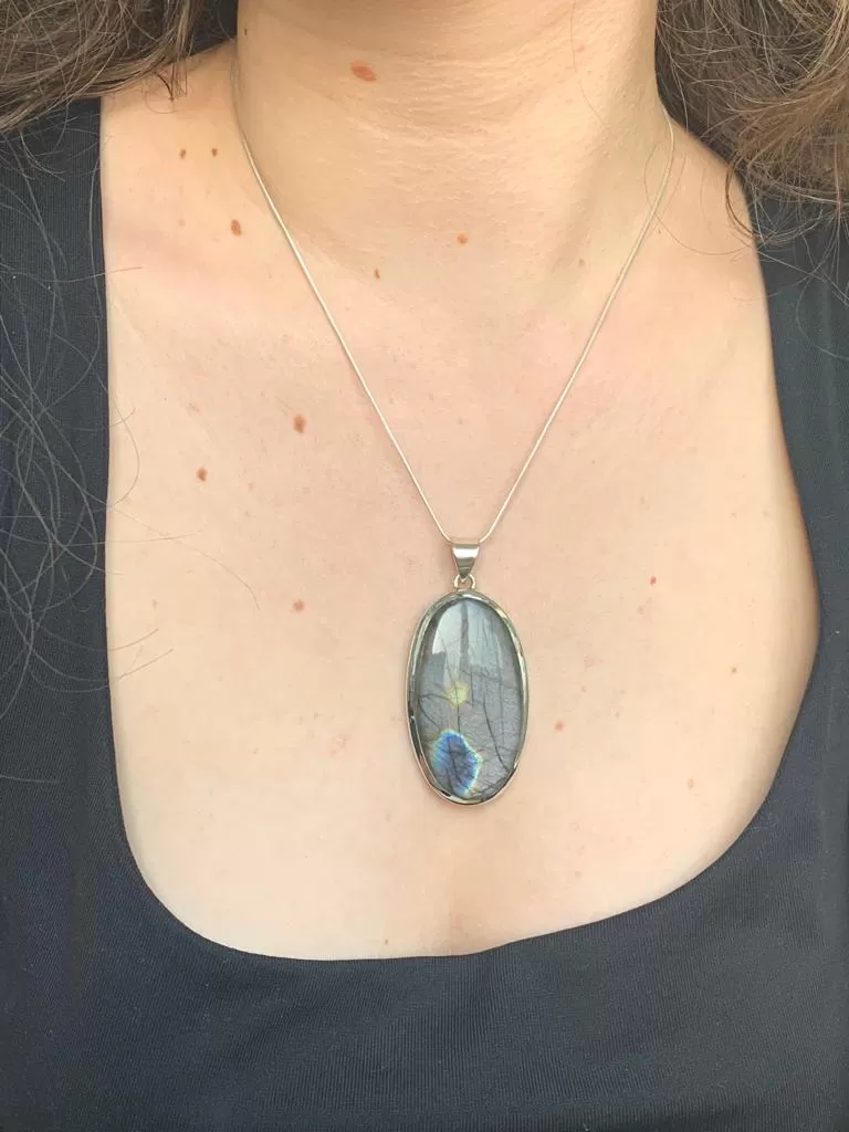 Rare Purple Labradorite Naevia Pendant - XLong Oval