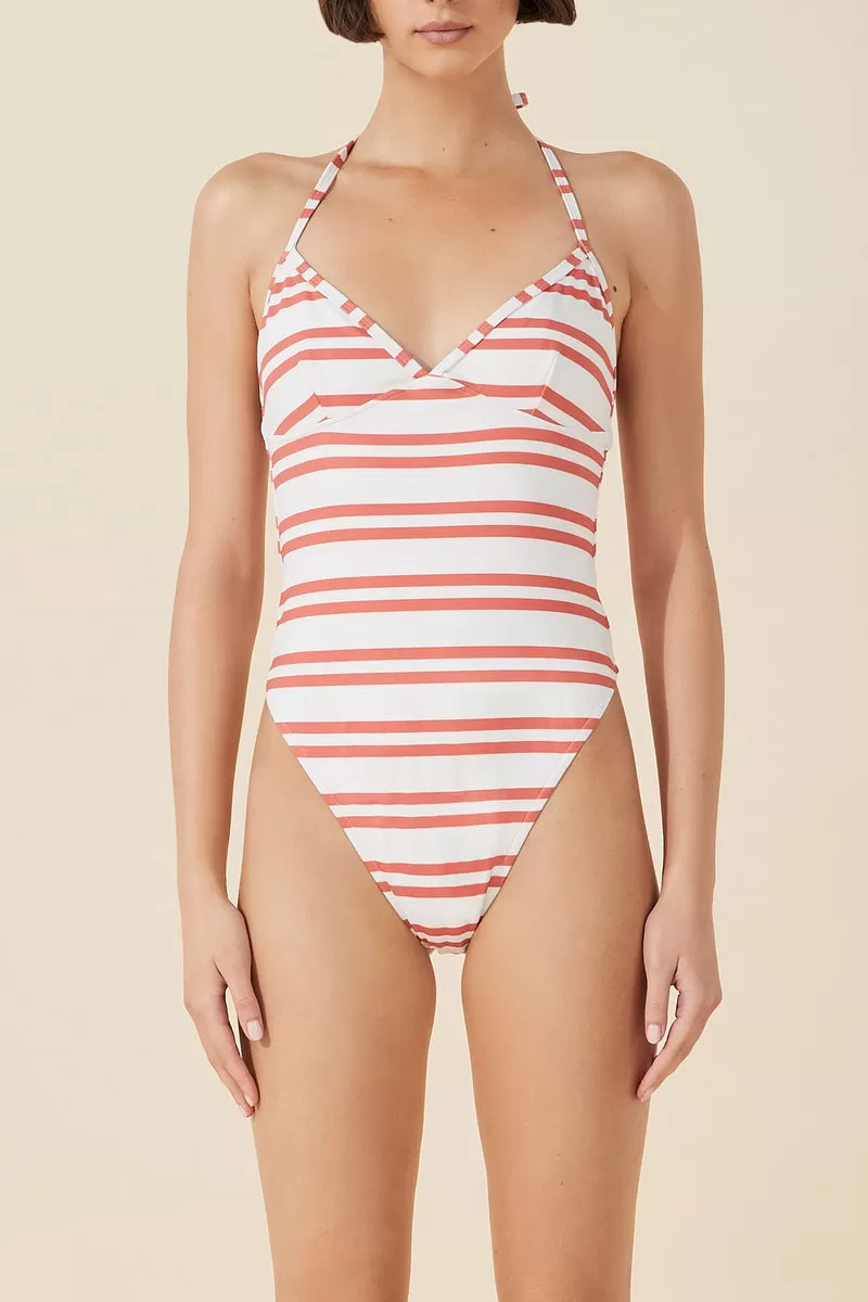 Red Stripe Halter One Piece