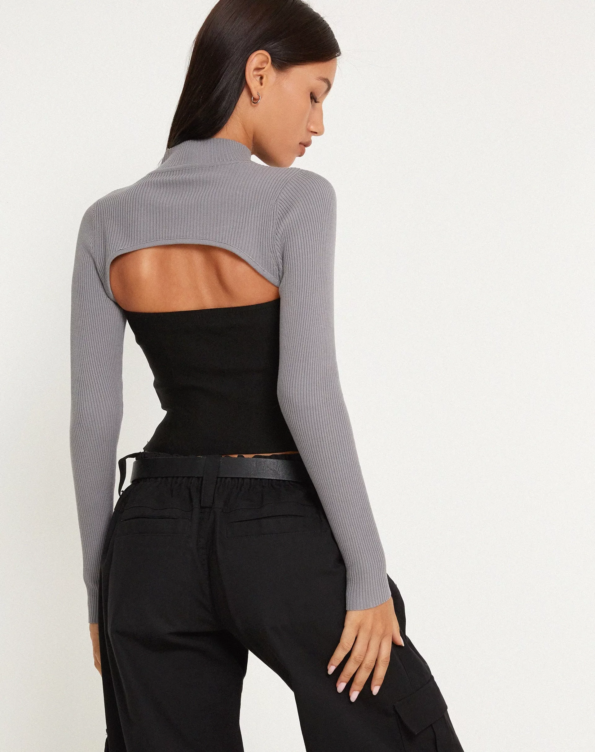 Renjana Long Sleeve Shrug Top in Flint Gray