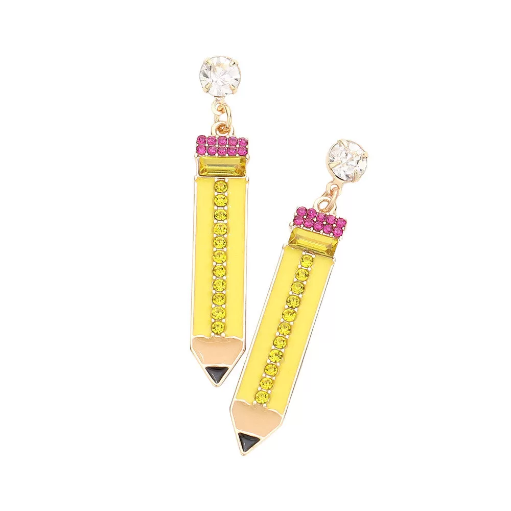 Rhinestone Embellished Enamel Pencil Earrings