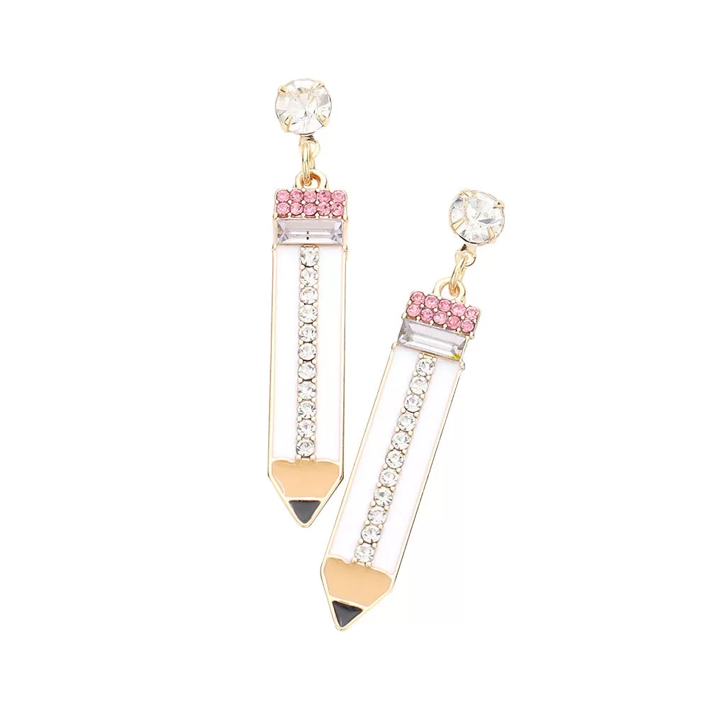 Rhinestone Embellished Enamel Pencil Earrings