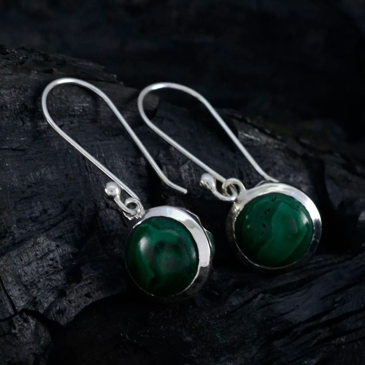 Riyo Decorative 925 Sterling Silver Earring For Femme Malachite Earring Bezel Setting Green Earring Dangle Earring