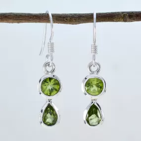 Riyo Genuine Gems multi shape Faceted Green Peridot Silver Earring gift for anniversary day