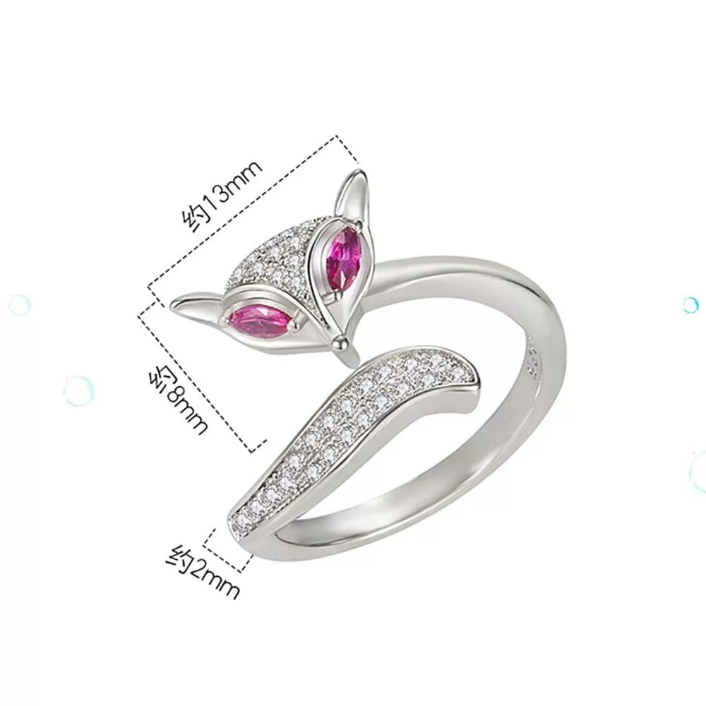 Rose Ruby Little Fox 925 Sterling Silver Resizable Ring