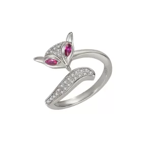 Rose Ruby Little Fox 925 Sterling Silver Resizable Ring