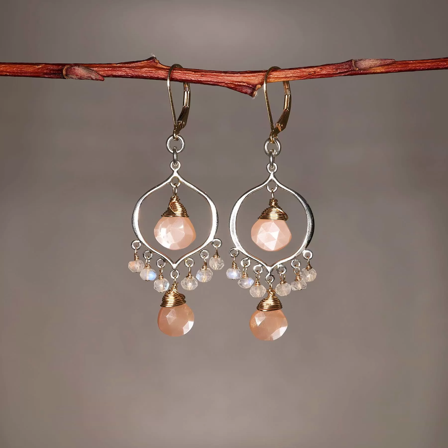 Rosebud First Snow - Moonstone Silver Chandelier Earrings