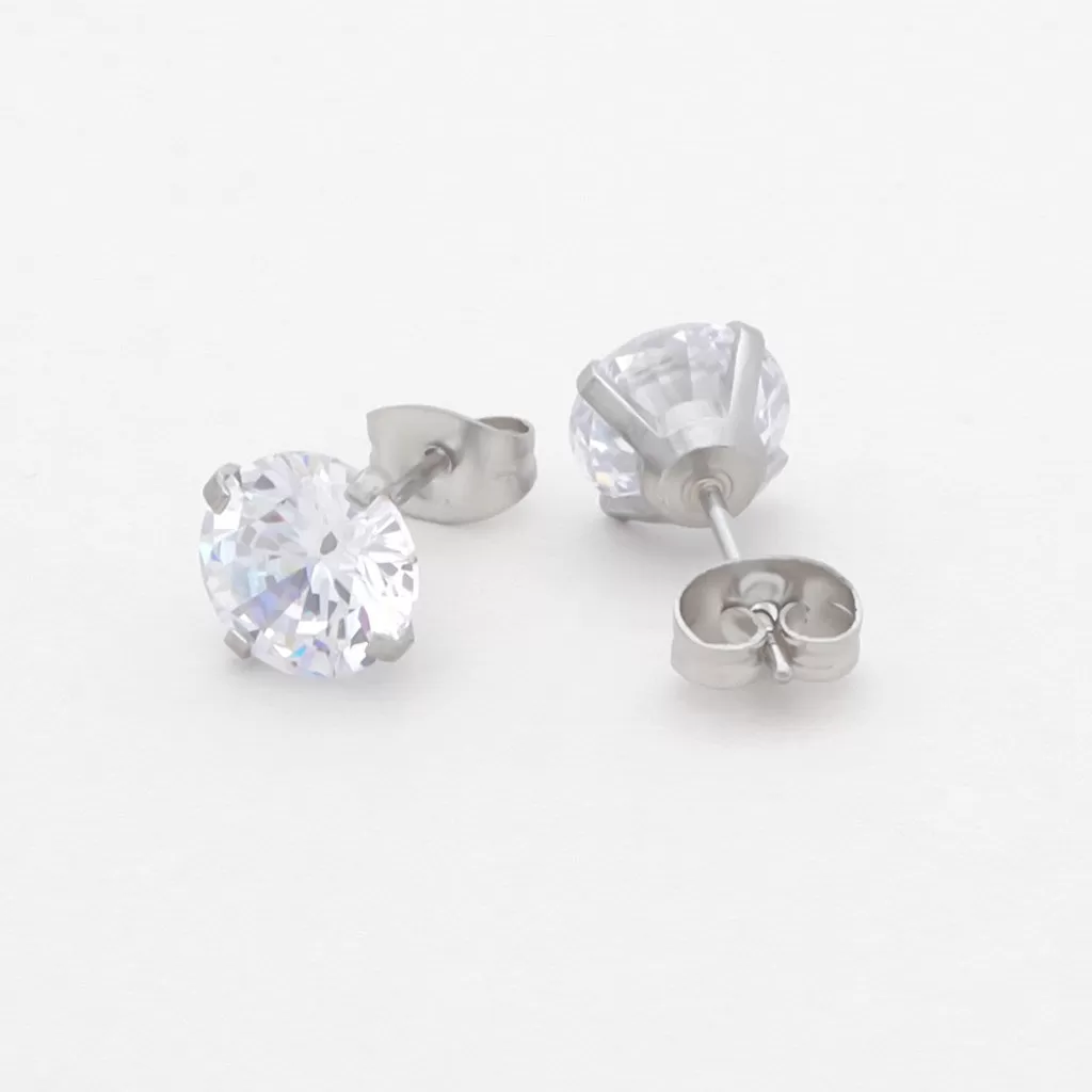 Round Cubic Zirconia Martini Stud Earrings - Silver