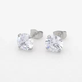 Round Cubic Zirconia Martini Stud Earrings - Silver