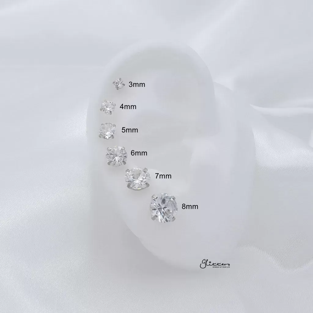 Round Cubic Zirconia Martini Stud Earrings - Silver