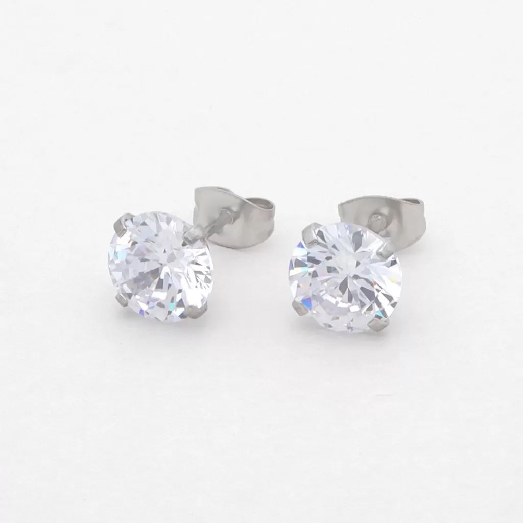 Round Cubic Zirconia Martini Stud Earrings - Silver