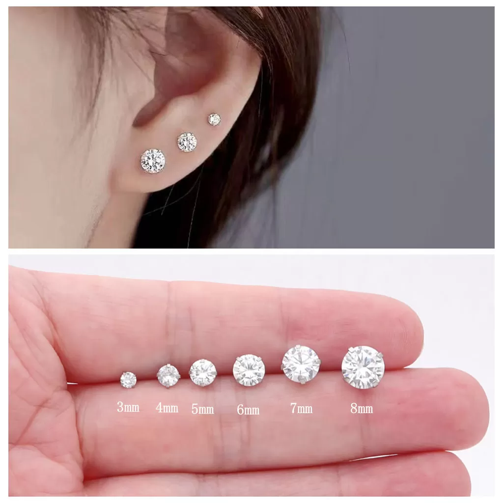 Round Cubic Zirconia Martini Stud Earrings - Silver