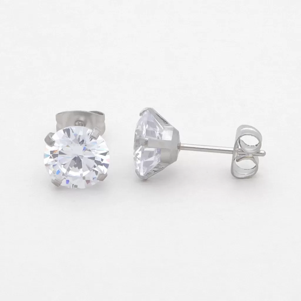 Round Cubic Zirconia Martini Stud Earrings - Silver