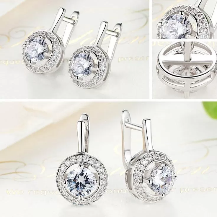 Round Shape Cubic Zirconia Fashion Stud Earrings