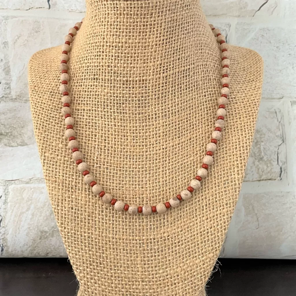 Sand Stone Agate and Toho Mens Beaded Necklace