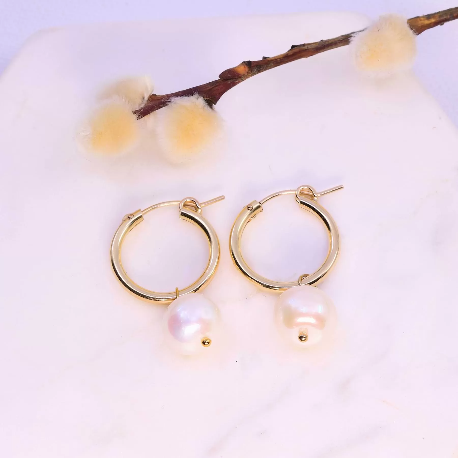 Sea - Mini Gold Hoop Pearl Earrings