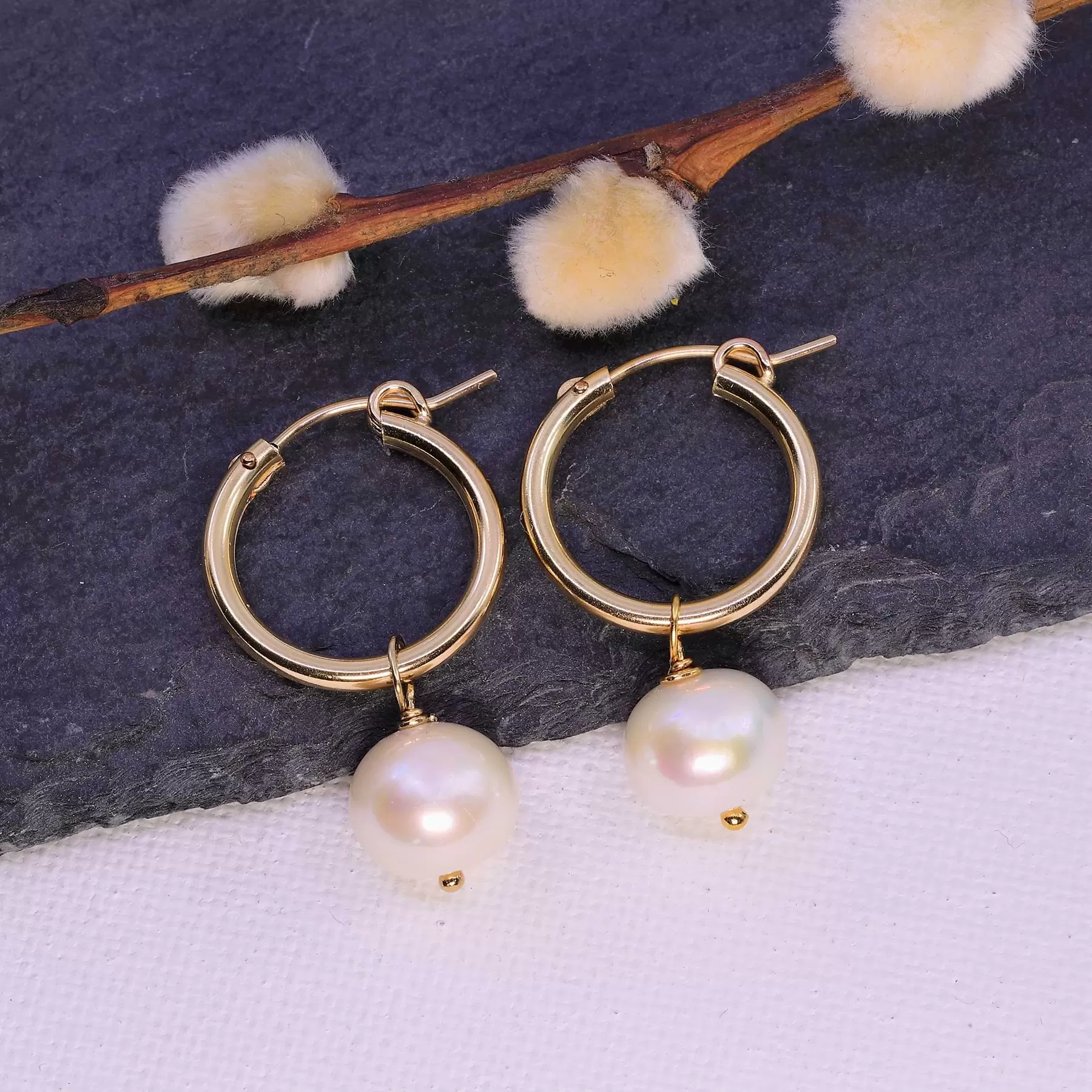 Sea - Mini Gold Hoop Pearl Earrings