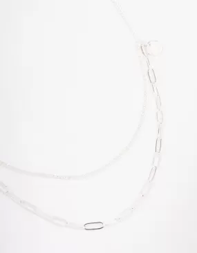 Silver Curb & Cable Layered Necklace